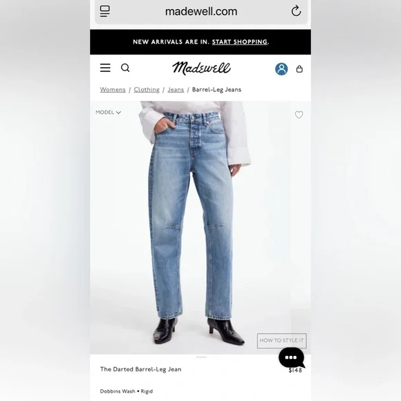 Madewell Blue Darted Barrel Leg Women's Jeans - Picture 5 of 7